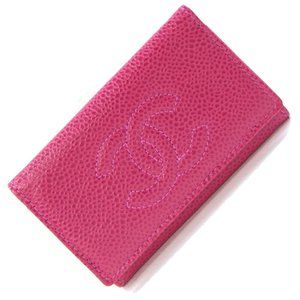 CHANEL Pink Caviar Leather Logo Key Case